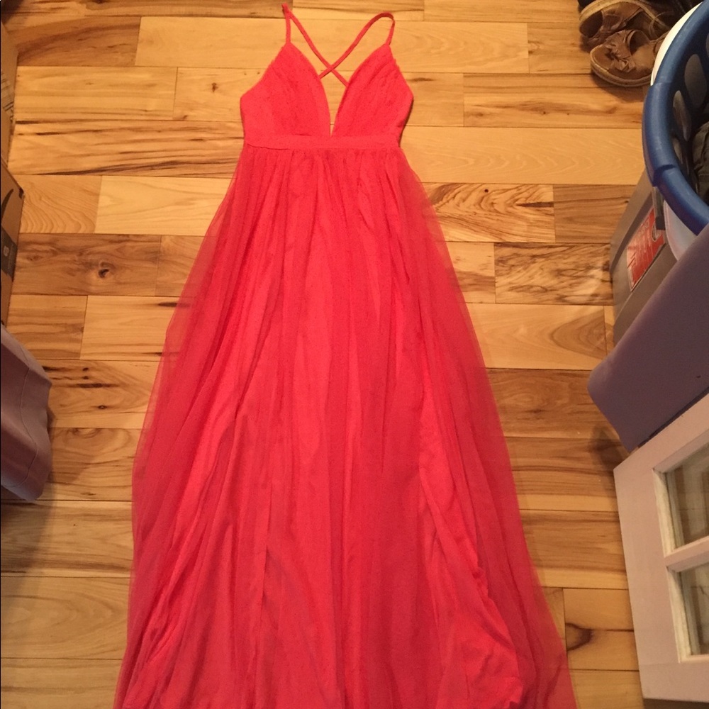 Last chance.  Paravenue Coral Pink formal dress, S